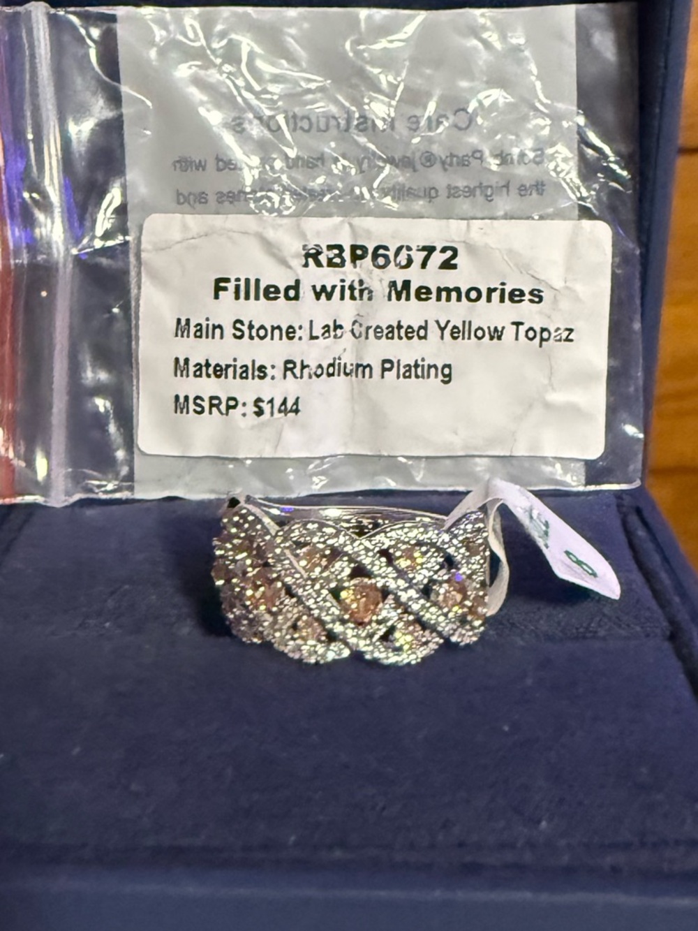 Bomb Party Ring RBP6672 “Filled With Memories” Yellow Topaz Rhodium Plated Woven